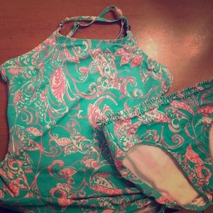 Teal, Pink, and White Two Piece Swimsuit